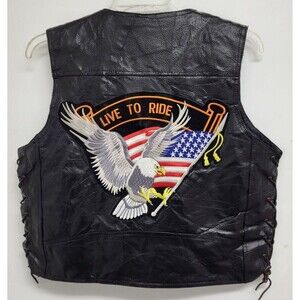 Diamond Plate Genuine Buffalo Patchwork Leather Biker Vest Size Large